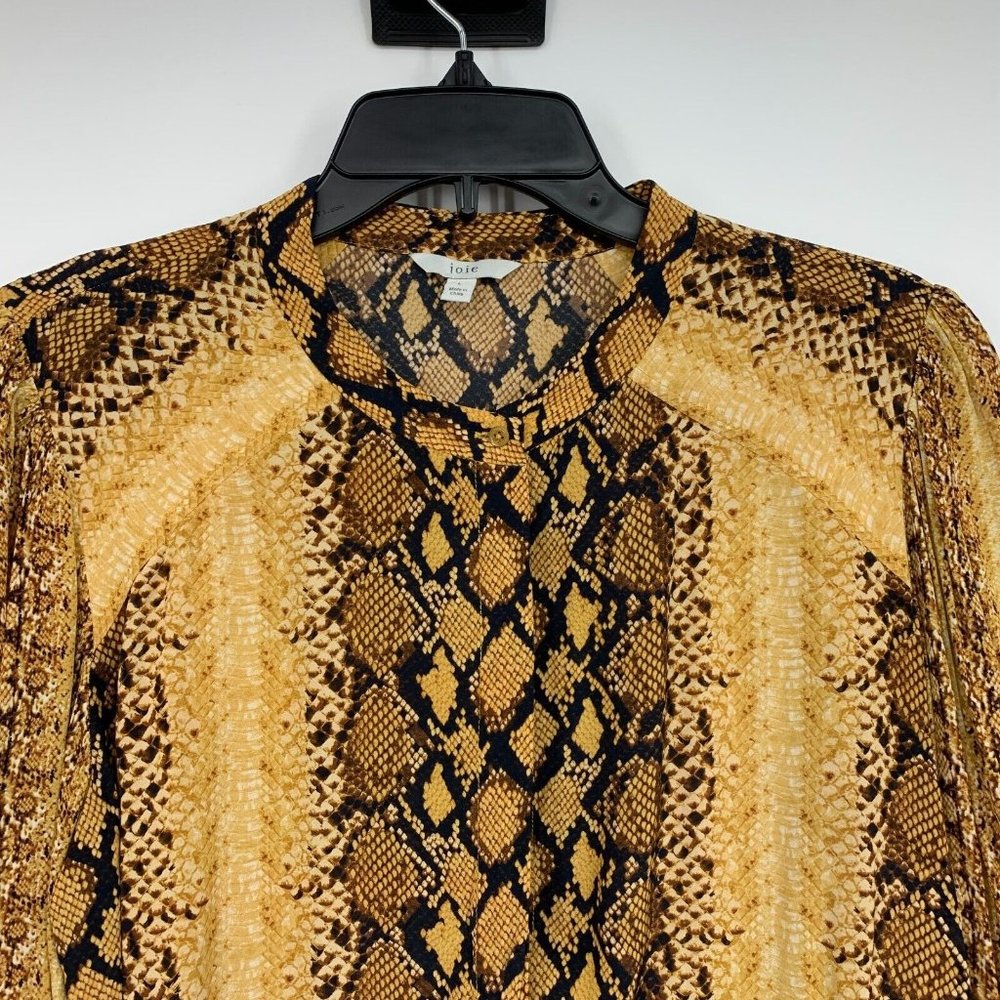 Joie Talin Top Snake Print Yellow Brown Button Down Long Sleeve - Picture 7 of 12